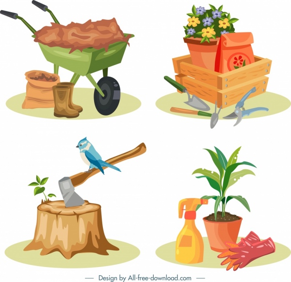 elementos de diseño de jardinería iconos coloridos decoración