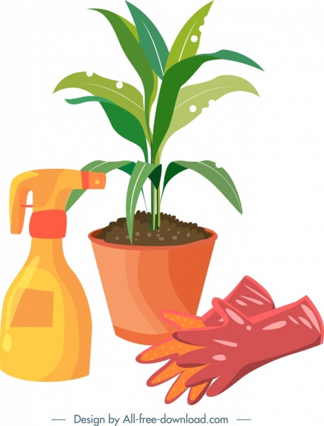 elemen desain berkebun sarung tangan tanaman ikon sprayer