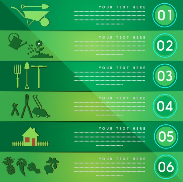le jardinage infographic design green style horizontal outillage symboles