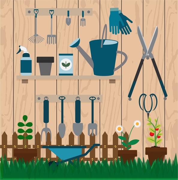 Ilustración de la colección de herramientas de jardinería con varios tipos