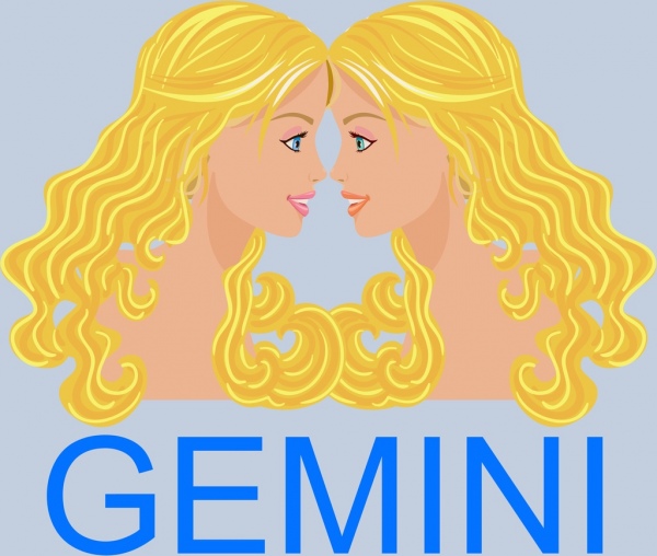 Gemini simbol desain kembar gadis pirang ikon
