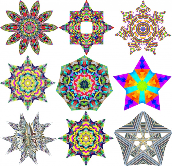 os ícones geométricos vetoriais ilustração com padrão de caleidoscópio