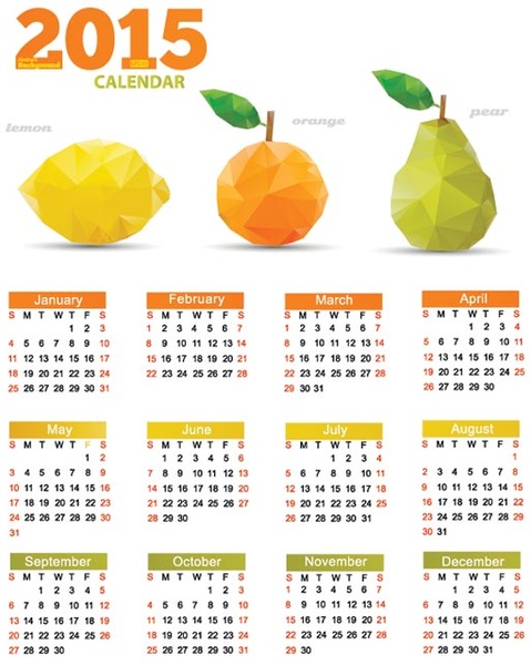 шаблон календаря вектор геометрические оригами фруктов наборе15