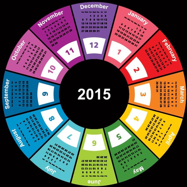 modello di calendario vettoriale di forma geometrica cerchio colorful15