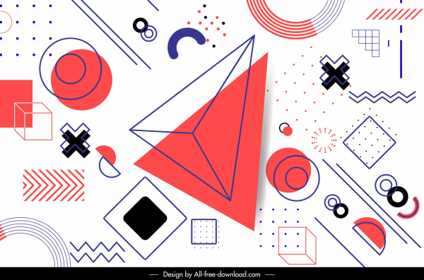 geometri latar belakang Template diwarnai handdrawn datar sketsa 3d