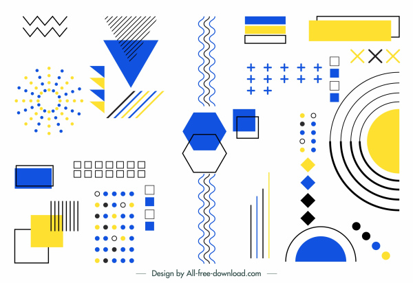 elemen desain geometri latar belakang warna-warni sketsa bentuk datar
