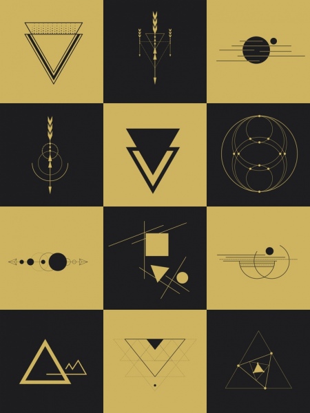 Elementos de diseño de geometría plana aislamiento simbolos oscuros