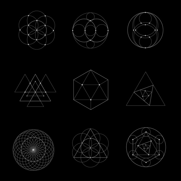 geometri ikon garis gelap desain