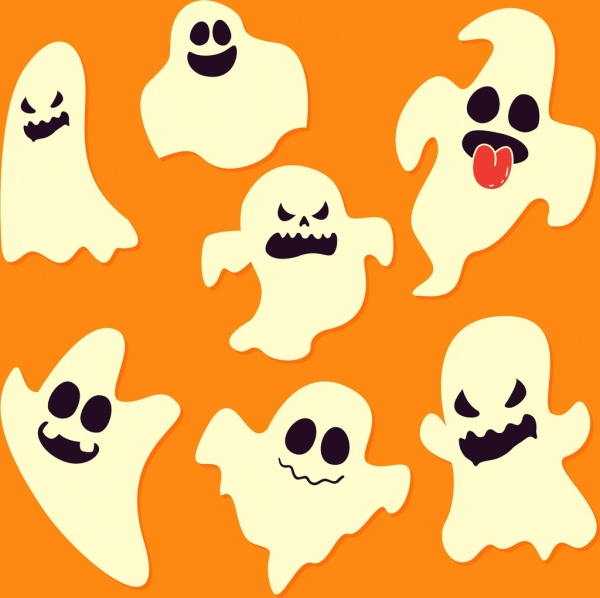 fondo los iconos clásicos divertidos blanco naranja decoración de fantasmas