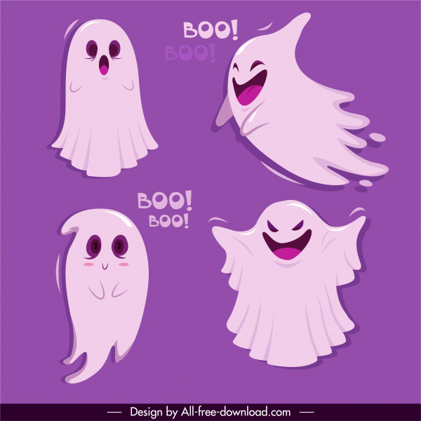 personajes fantasmas iconos divertidos dibujos animados boceto