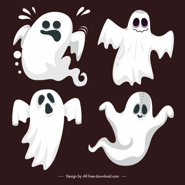ícones fantasmas clássicos forma personagens dinâmicos de desenho animado