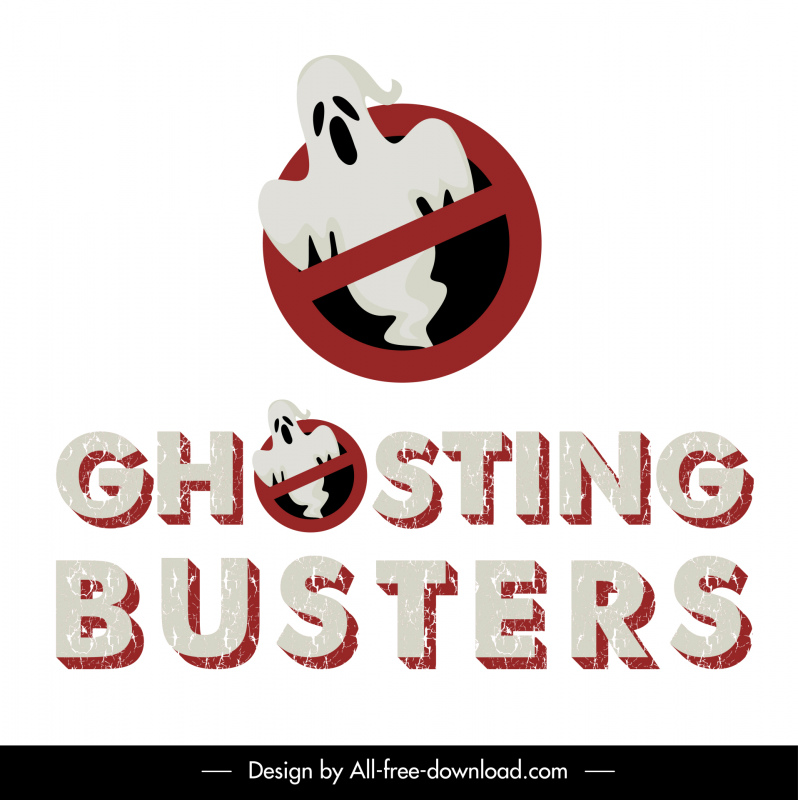ghosting busters modelo de cartaz textos de design retro proibindo esboço de sinal de círculo