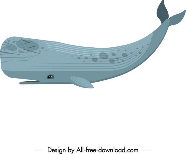 巨鲸图标彩色平面素描