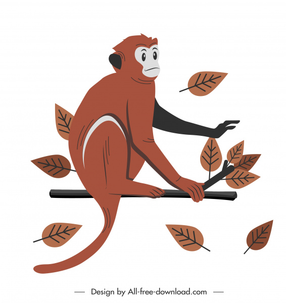 긴팔원숭이 아이콘 만화 스케치 플랫 클래식
