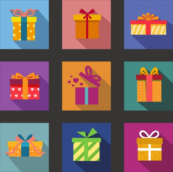Geschenk-Box Symbolsammlung verschiedene bunte Isolierung