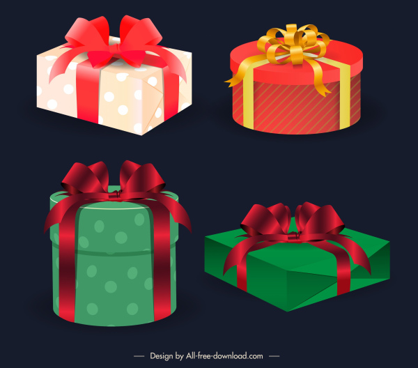 ícones da caixa de presente elegantes coloridos 3d formas