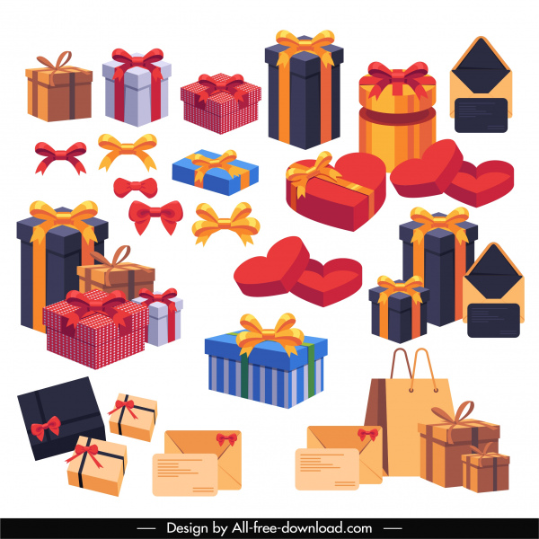 ikon kotak hadiah sketsa 3d berwarna-warni modern