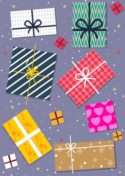cajas de regalo fondo multicolor decoración plana