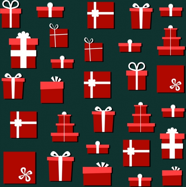 Cajas de regalo iconos antecedentes diversos simbolos rojos decoracion