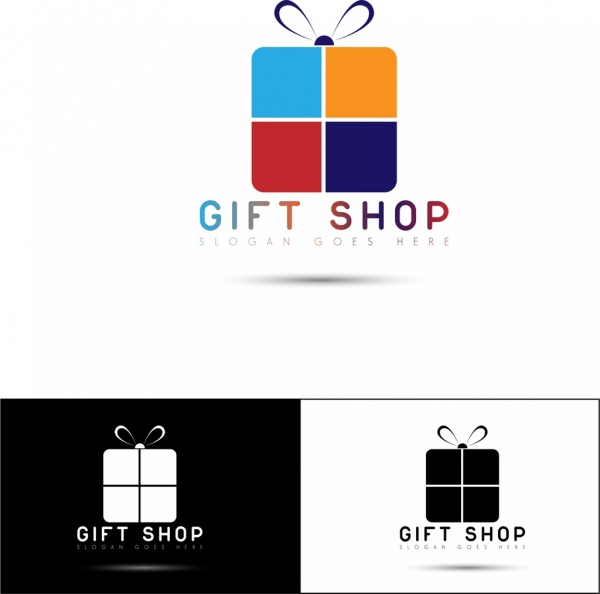 logotipos de loja do presente plano de ornamento de caixa presentes