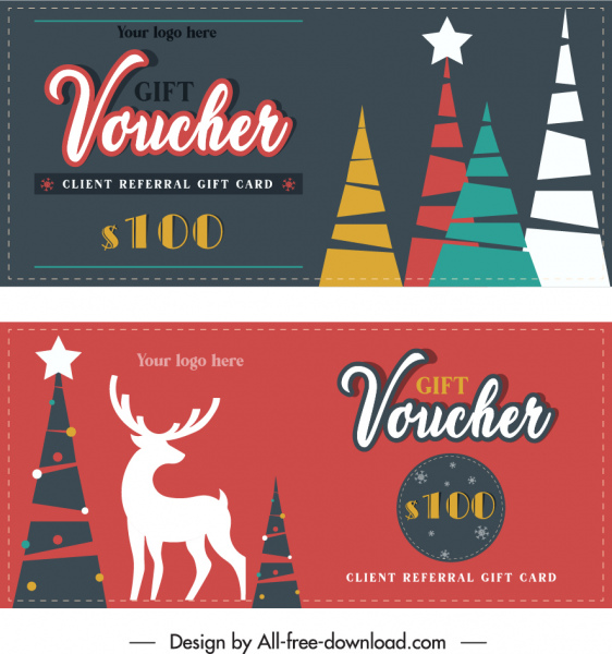 template voucher hadiah elemen Natal berwarna-warni datar
