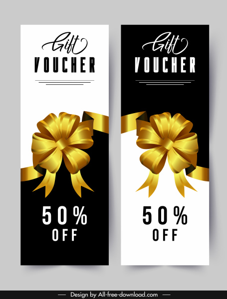 modèles de coupon-cadeau élégant noeud doré noir blanc décor