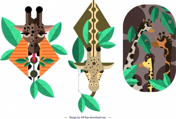 modelli di design piatto colorato di sfondo giraffa