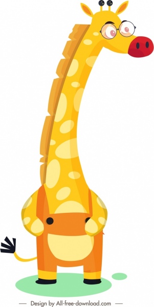 girafe icône mignon stylisé personnage de dessin animé lunettes portant