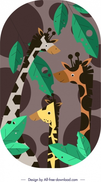 girafa pintura design plano colorido, personagens de desenhos animados