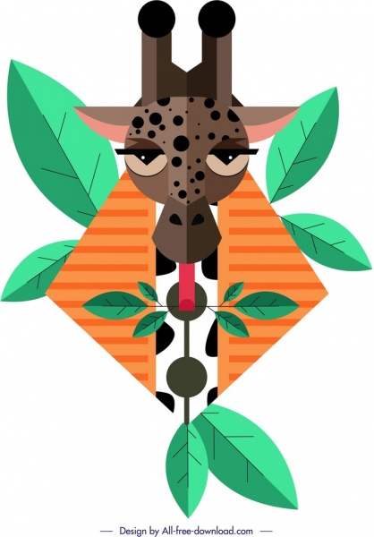 girafa pintura rosto folhas ícones decoração design geométrico