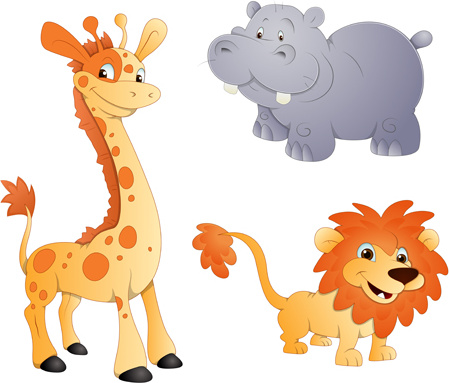 Giraffen-Elefanten und Löwen-Symbole-Vektor und