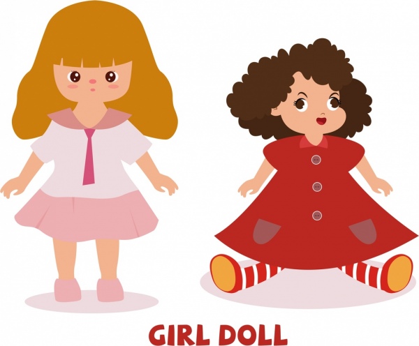 icônes de poupée fille mignonnes de couleur dessin dessin animé