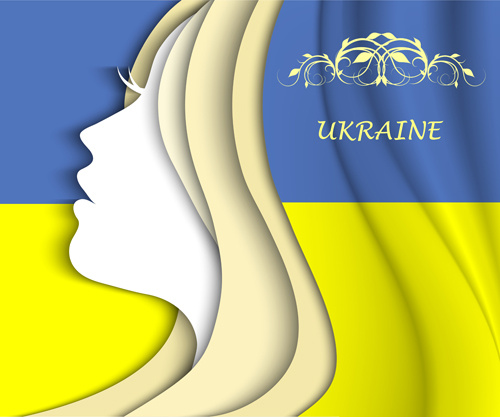 cô gái mặt với Ukraina cờ vector nền