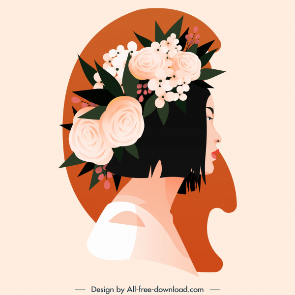 gadis potret lukisan gaya rambut bunga dekorasi desain klasik