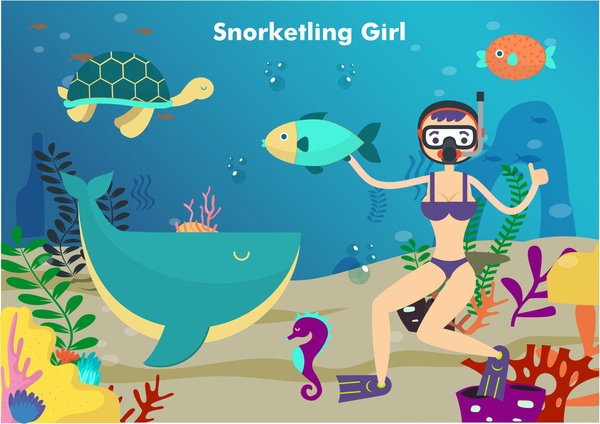 mergulho de menina em ilustração vetorial de mar em cores