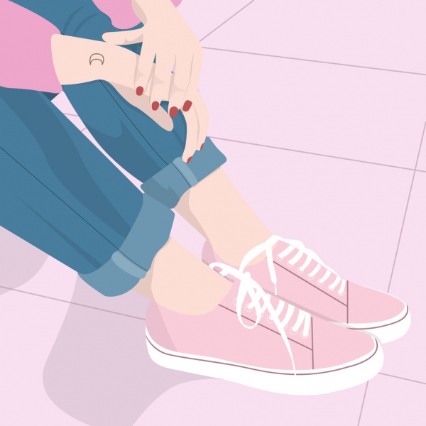 gadis dengan sepatu merah muda