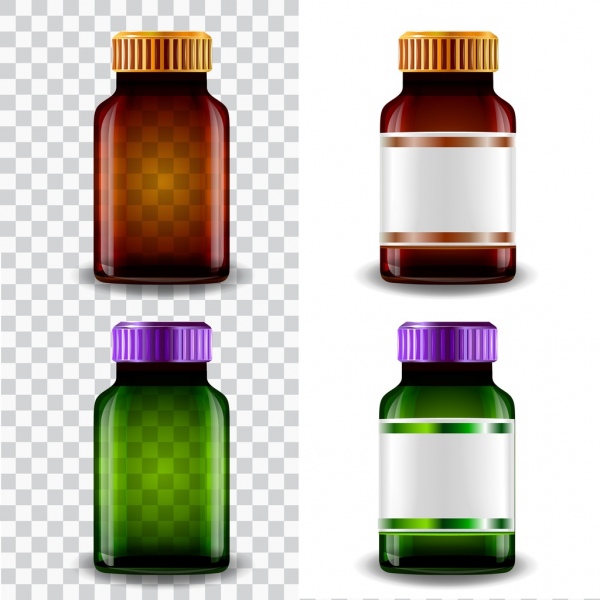 Glas Flasche Symbole glänzend transparent farbige realistische Gestaltung