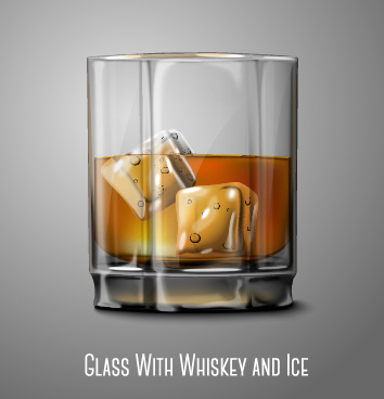 copo de vidro com uísque e vetor de gelo