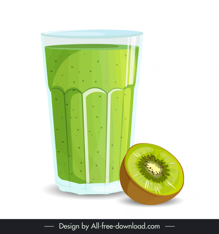 แก้วกีวีปั่นไอคอน 3d คลาสสิกสีเขียวร่าง