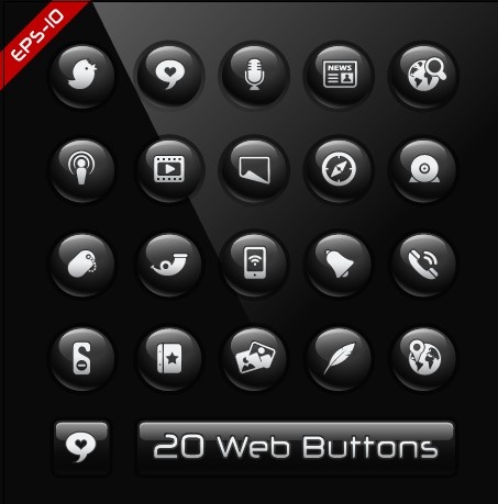 Glas Textur schwarz Web Buttons Vektor-set
