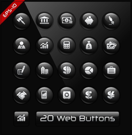 Textura de vidrio negro botones web Vector Set