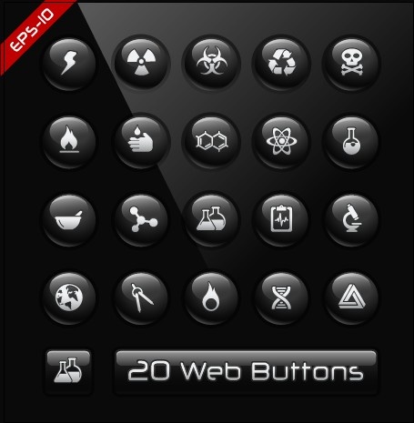Textura de vidrio negro botones web Vector Set