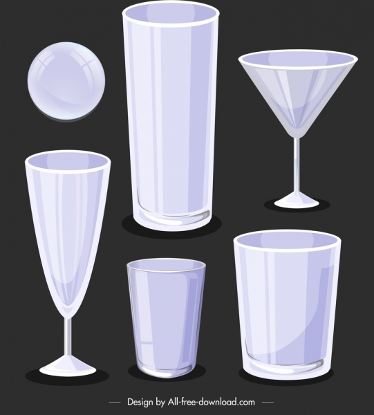 Glaswaren-Ikonen moderne 3D-leere Skizze