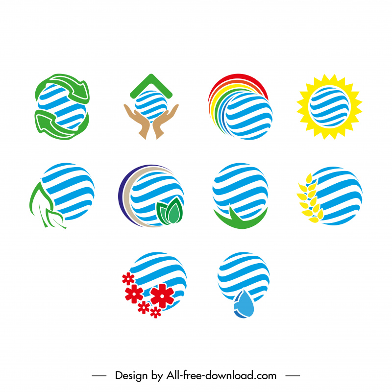 ícone de proteção do globo define esboço de elementos ambientais planos