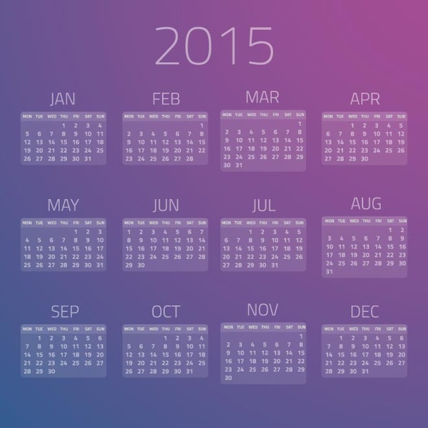 光澤效果月度 block15 向量日曆範本