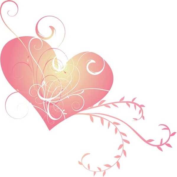 หัวใจดอกไม้สีชมพูมันวาวเส้นย้อนยุคออกแบบวาเลนไทน์เวกเตอร์