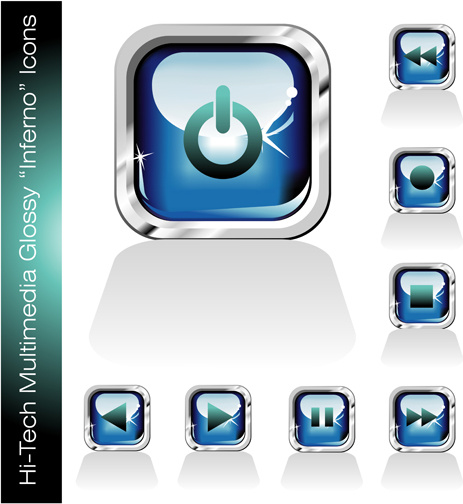 Glossy Player Buttons Design Vector -2 Glossy Player Buttons Design Vector -2