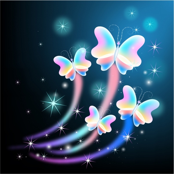 borboletas brilhantes com estrelas cintilantes