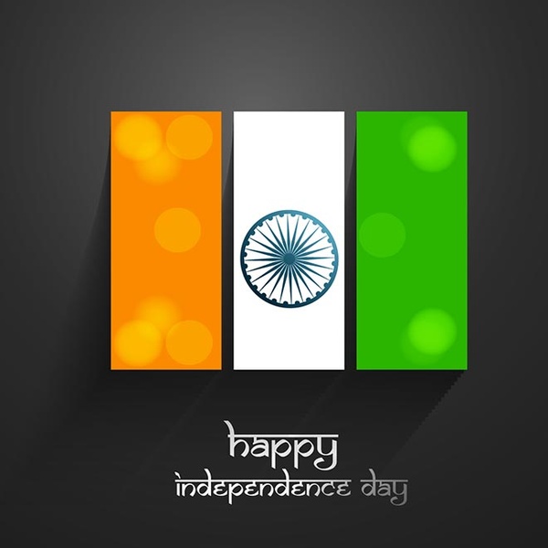 发光的印度国旗独立日快乐灰色背景矢量字体