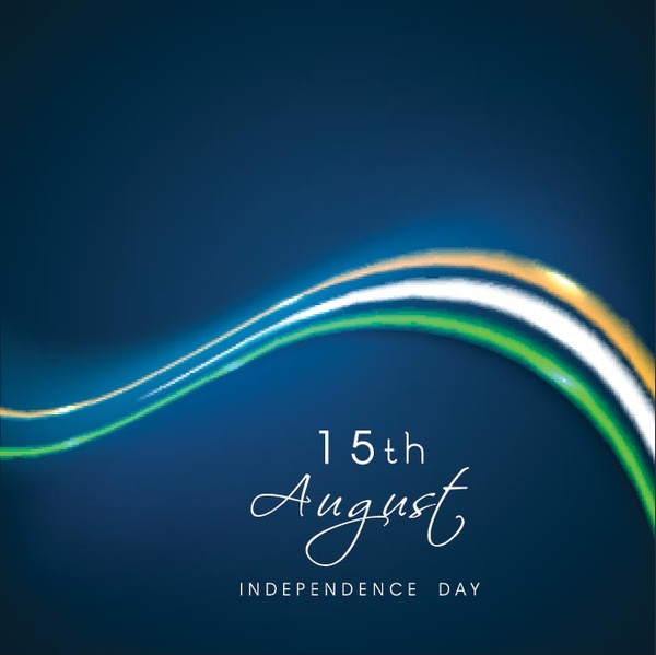 raggiante bandiera indiana con typographyth agosto giorno dell'indipendenza di vettore sfondo blu